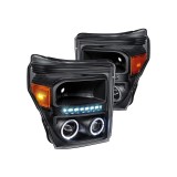 LED DRL Black Projector Headlight+Tool Kit