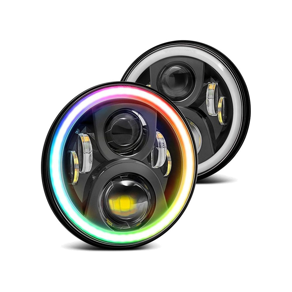 SUPAREE 7 Round LED Headlights RGB Halo Angel